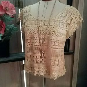 Ecote Boho Lace Top, Shirt, Blouse, Women's Size Large